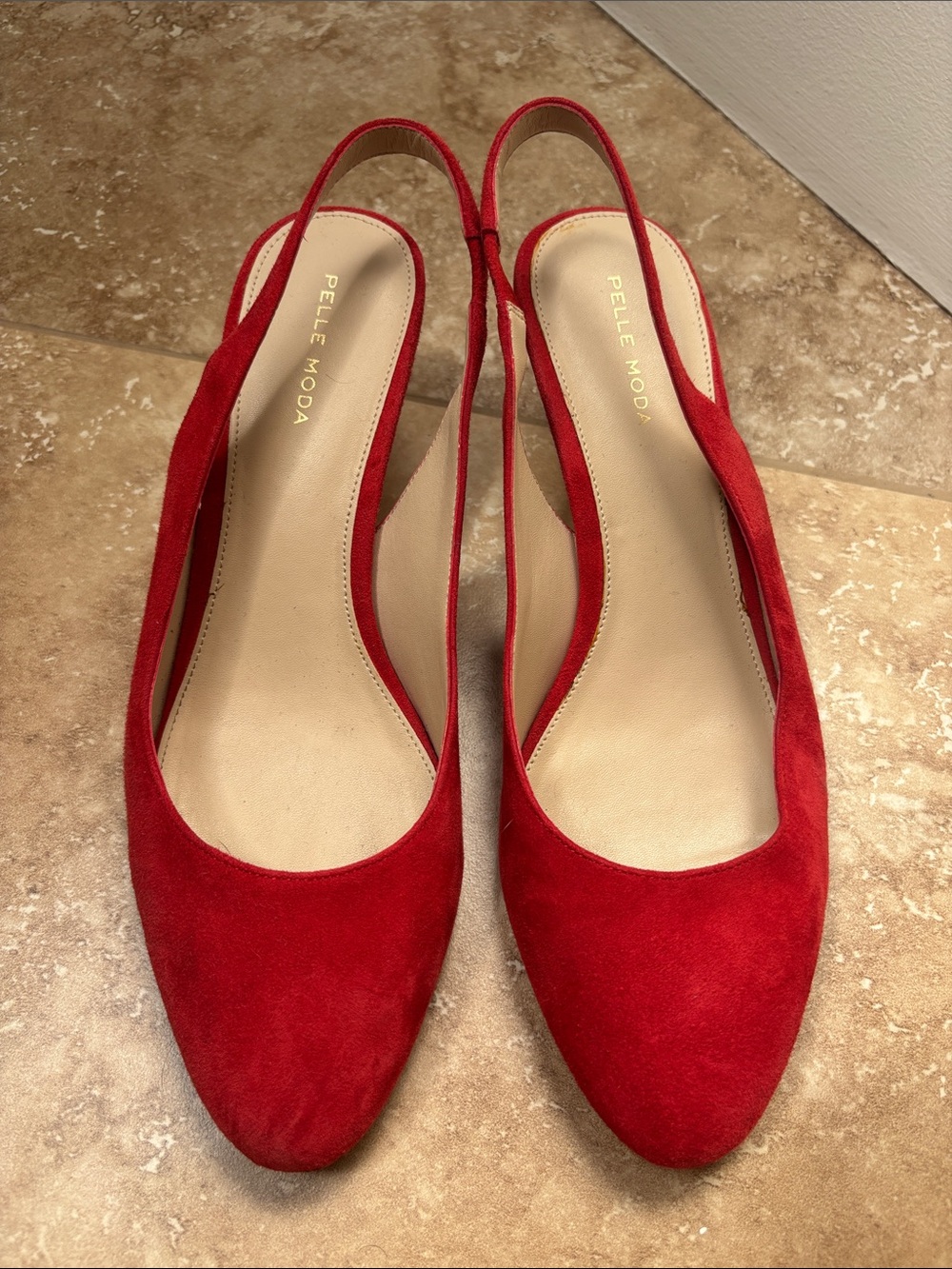 Pelle Moda Red Suede Slingback Flats
